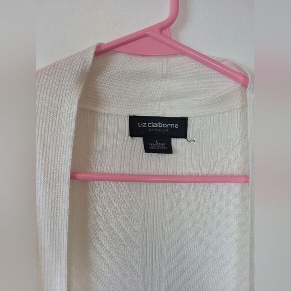 Liz Claiborne Career Longline Cardigan Sweater White Cozy Knit Loungewear Large - Picture 7 of 10